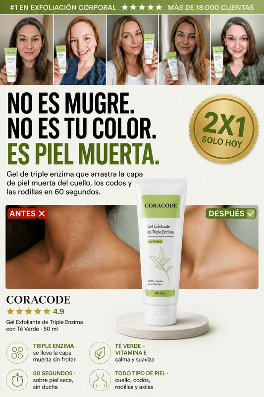 CORACODE — Gel Exfoliante de Triple Enzima con Té Verde